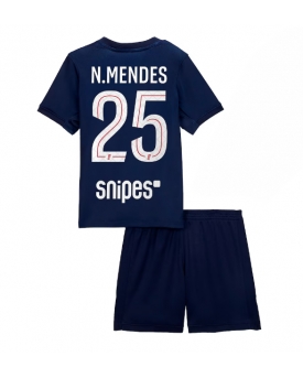 Billige Fotballdrakt Paris Saint-Germain Nuno Mendes #25 Replika Hjemmedraktsett Barn 2025-26 Kortermet (med bukser)